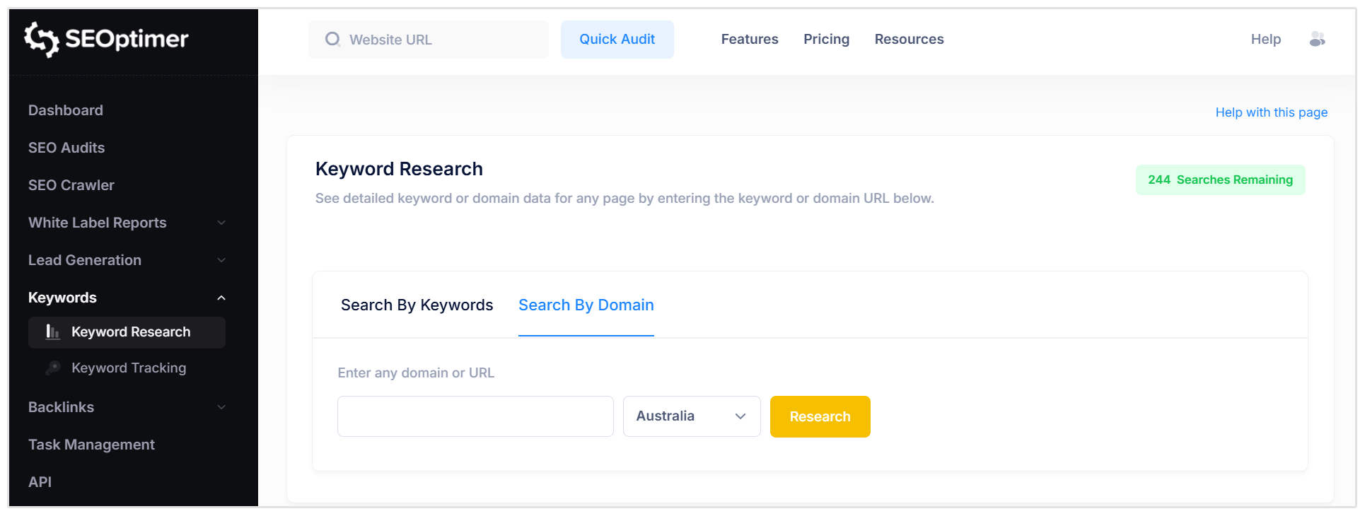 Search by domain option